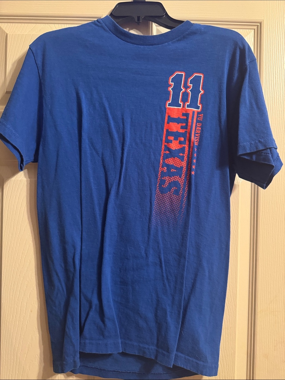 Delta Royal Blue Short-Sleeve Tee with Orange Vertical Graphic